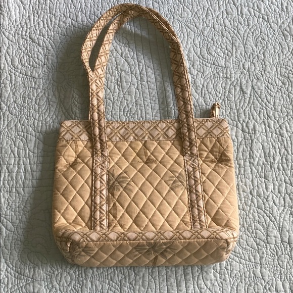 Tan and Green Quilted Shoulder Bag with Structured Design - Picture 5 of 6
